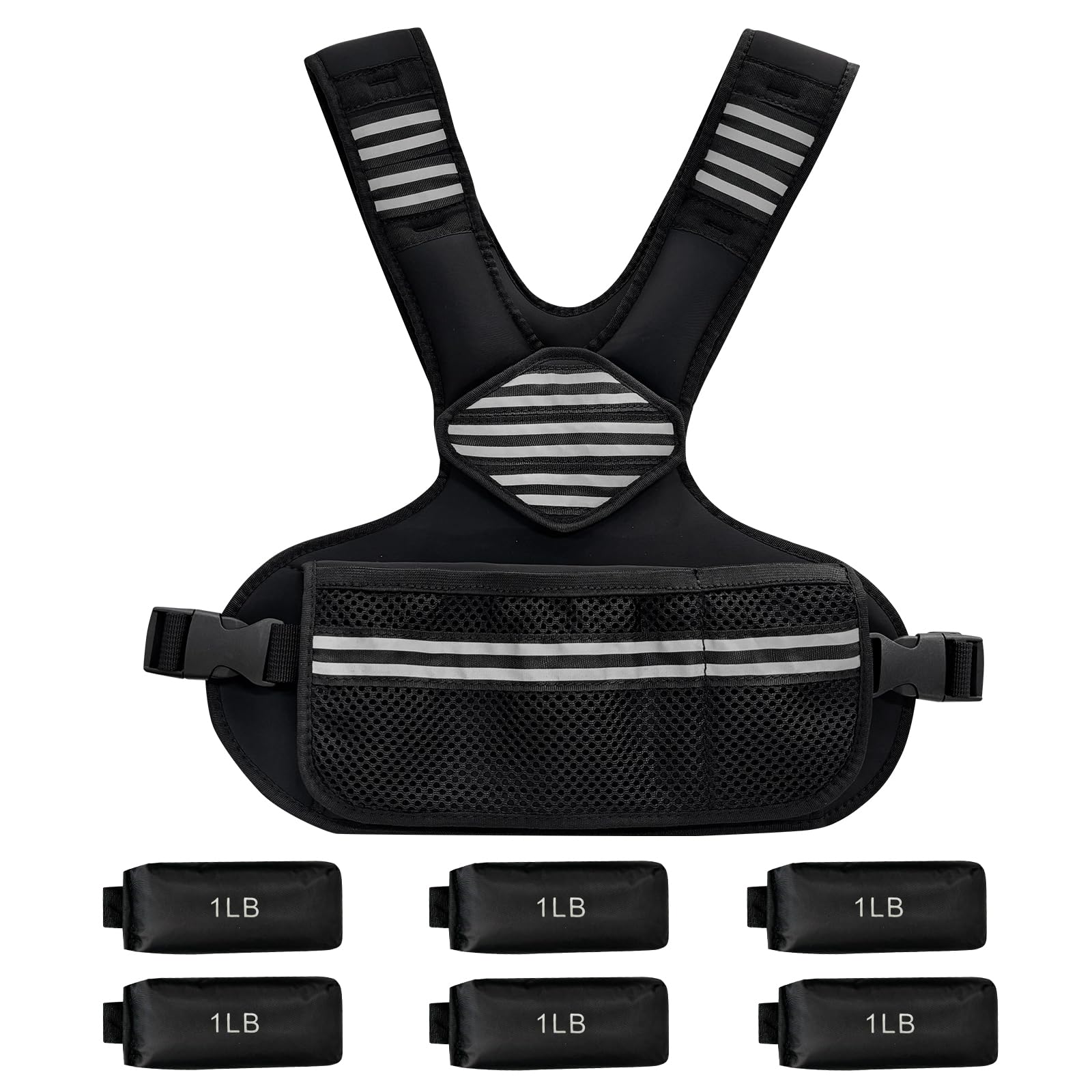 Gilet lesté ajustable Garvee pour femme, 2,7 à 9 kg, avec poids de sable en fer, bandes réfléchissantes, néoprène, ceinture ajustable pour le jogging et la musculation, noir confortable