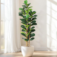 Garvee Ficus Lyrata artificiel 183 cm, feuillage vert réaliste, pot blanc et tronc en bois naturel, décoration intérieure