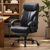 Garvee chaise de bureau grande taille, charge 227 kg, dossier inclinable 90–155°, repose-pieds, noire - Noir avec repose-pieds