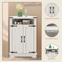 Meuble de salle de bain d'angle Garvee avec portes coulissantes de style grange, étagères réglables, bois MDF, blanc, pour petits espaces, robuste et polyvalent