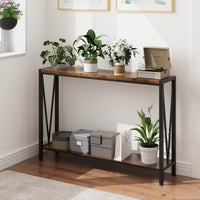 Garvee Console d’entrée étroite 110 x 25 x 76 cm, bois et métal, 2 niveaux avec rangement, style vintage, idéale entrée, salon et couloir.