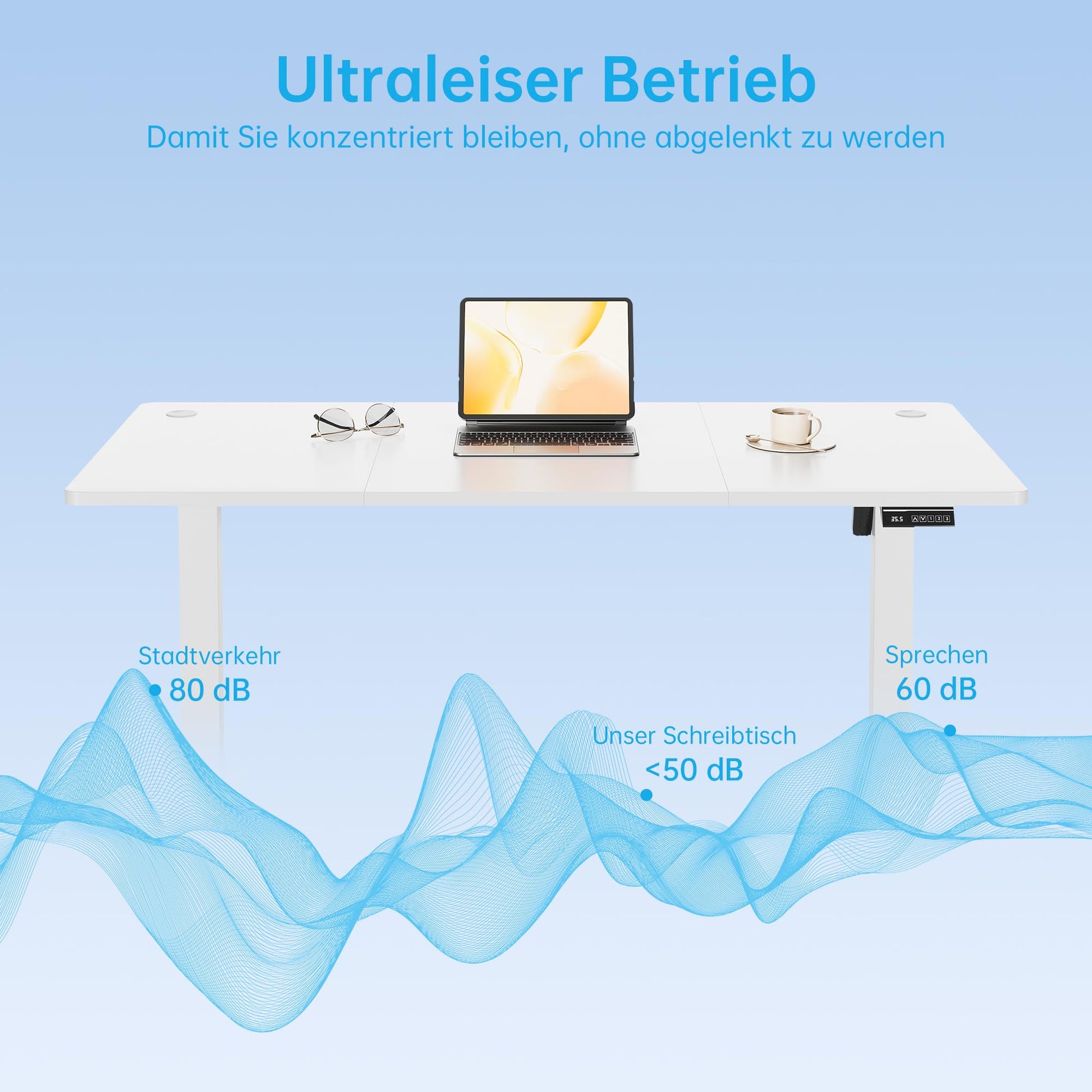 Bureau assis-debout électrique réglable en hauteur Garvee avec télécommande à mémoire, 120 x 60 cm, blanc