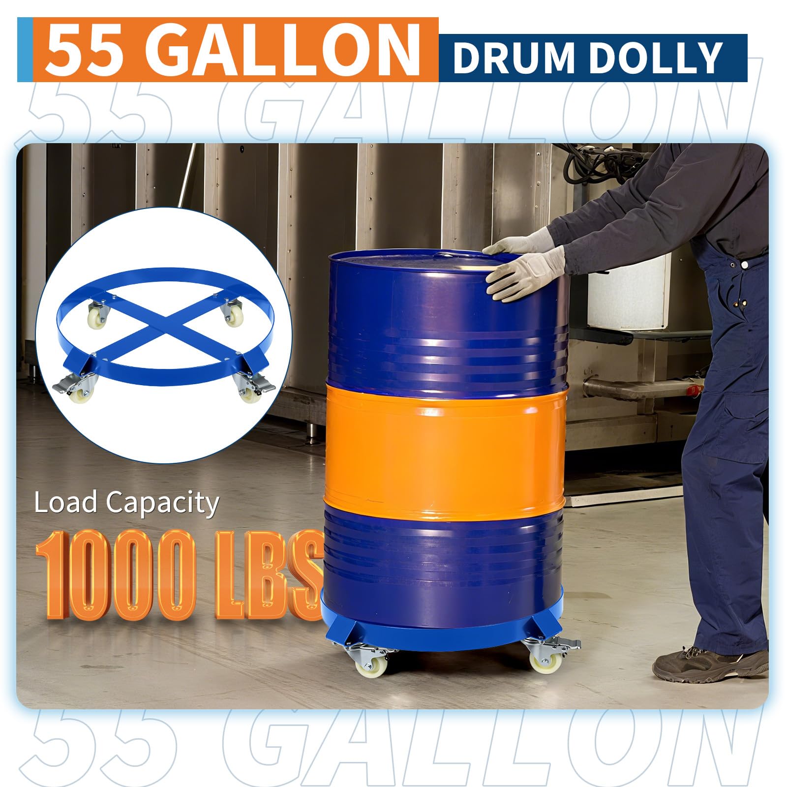 Chariot pour fût Garvee de 55 gallons – Acier galvanisé, traverses et roues pivotantes, adapté à un usage industriel dans les entrepôts et les ateliers