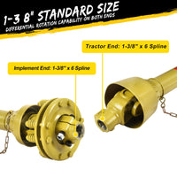 Arbre de transmission de prise de force Garvee 1-3/8 po x 6 dents avec accouplement coulissant pour tracteur et tondeuse, longueur réglable, tube de protection en acier 20CrMnTi Q345