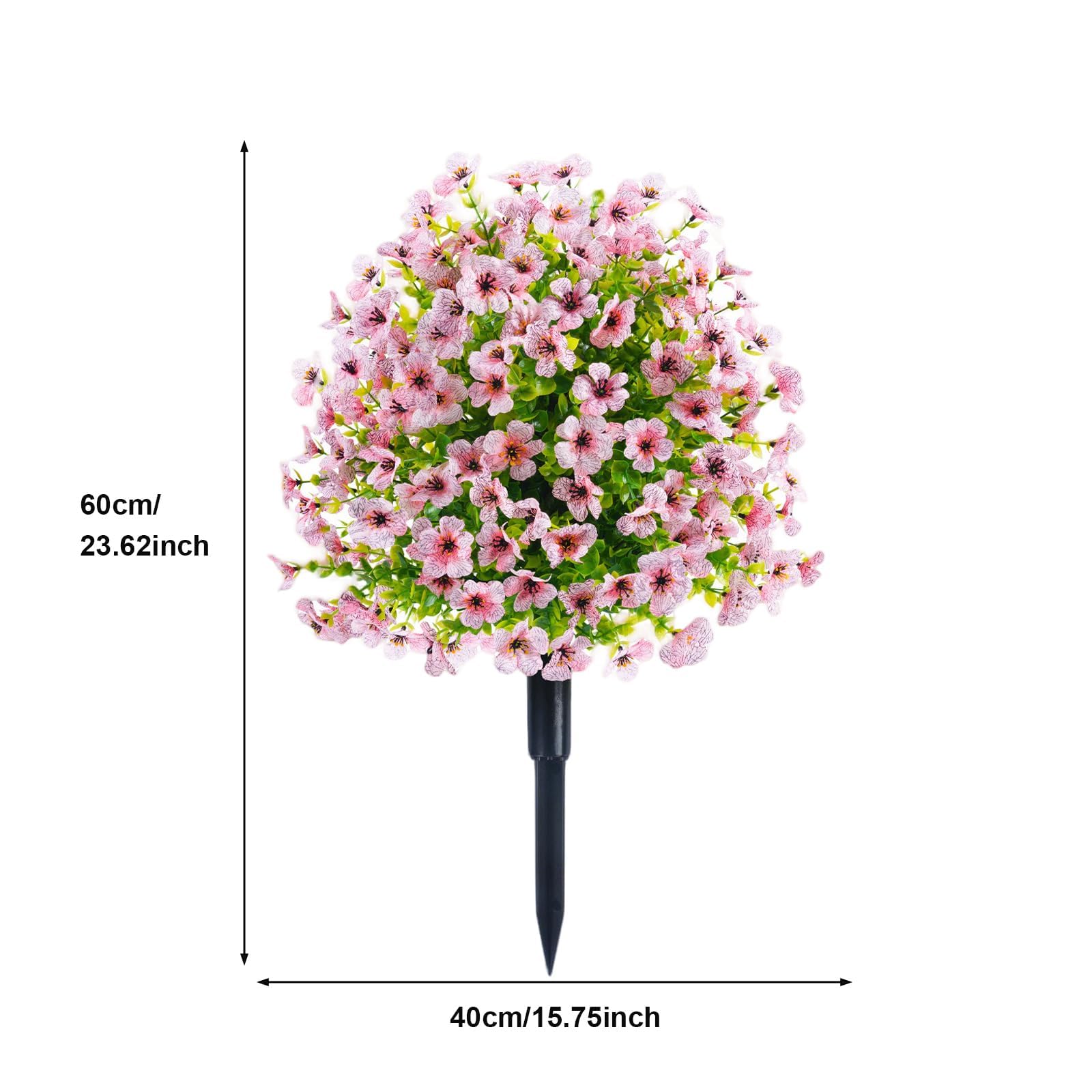 Ensemble de 2 fleurs artificielles Garvee avec piquets pour jardin et terrasse, rose, résistant aux UV, réaliste, facile d'entretien