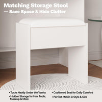 GARVEE Coiffeuse avec miroir LED et tabouret rembourré, 3 modes d’éclairage, charge intégrée et grands rangements, idéale pour chambre, blanc