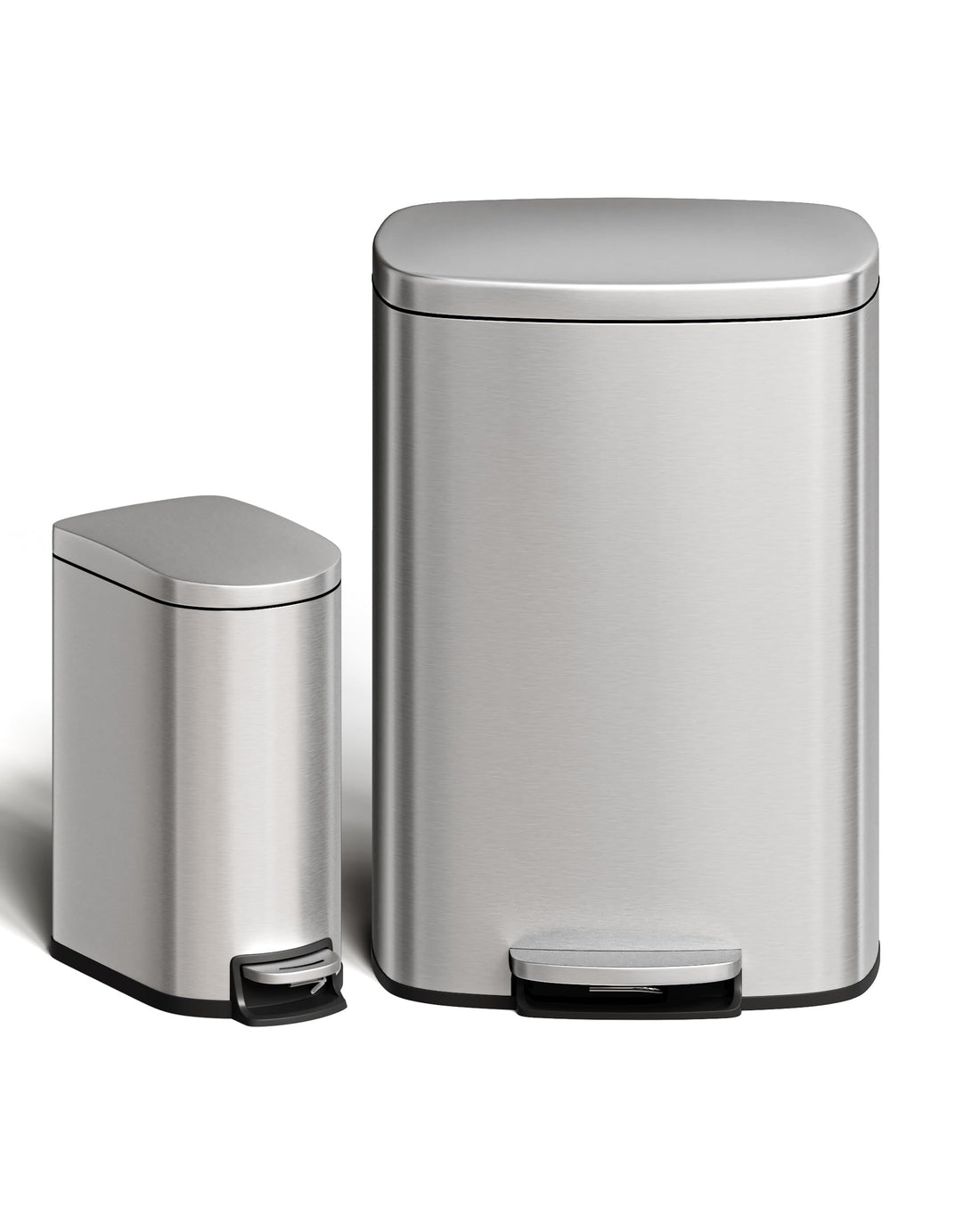 Ensemble de poubelles Garvee 13 gal et 2,6 gal en acier inoxydable avec couvercle à fermeture douce pour la cuisine et la salle de bain, argenté, poignée ergonomique