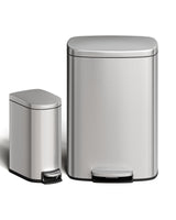Ensemble de poubelles Garvee 13 gal et 2,6 gal en acier inoxydable avec couvercle à fermeture douce pour la cuisine et la salle de bain, argenté, poignée ergonomique - argent