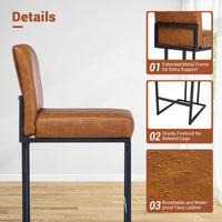 Ensemble de 2 tabourets de bar Garvee 61 cm (24 po), revêtement en cuir PU, ergonomiques et stables, structure en métal avec repose-pieds, style moderne, marron, pour îlot de cuisine et bar