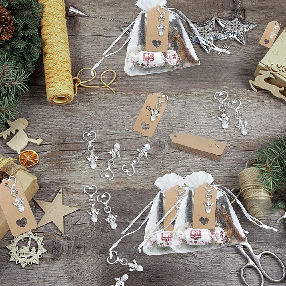 Porte-clés ange Garvee avec perles, pendentif en métal et pochette en organza pour baptêmes, 6,5 cm, blanc