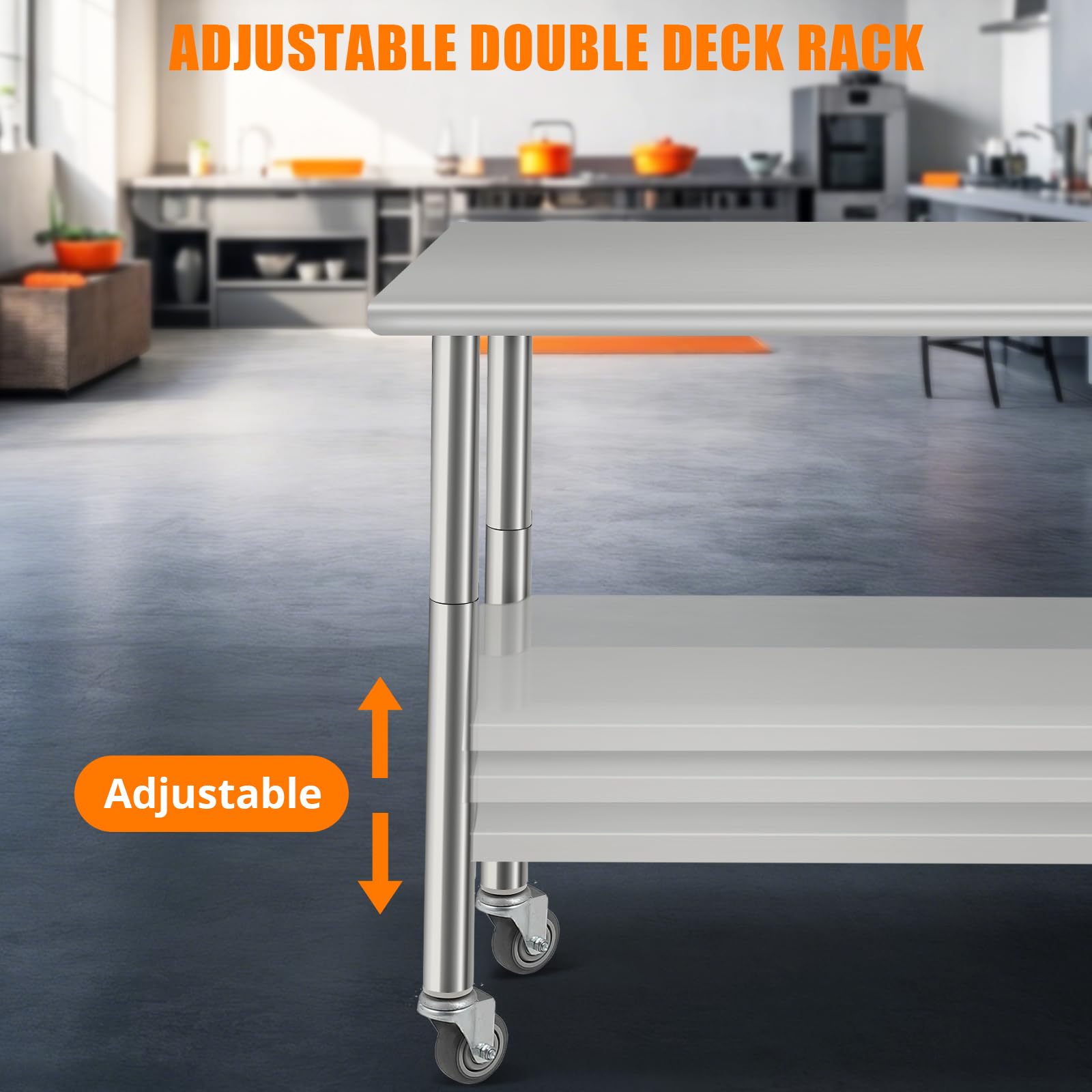 Garvee Table de travail en acier inoxydable 91 × 61 cm, plan professionnel avec roulettes pour cuisine et atelier