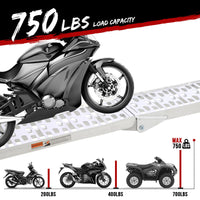 Rampe de chargement Garvee pour moto, 340 kg (750 lb), pliable en aluminium, antidérapante, avec sangles de sécurité, pour pick-up, remorque, quad, moto, jardinage, 226 x 28 cm (89 x 11 pouces), argent