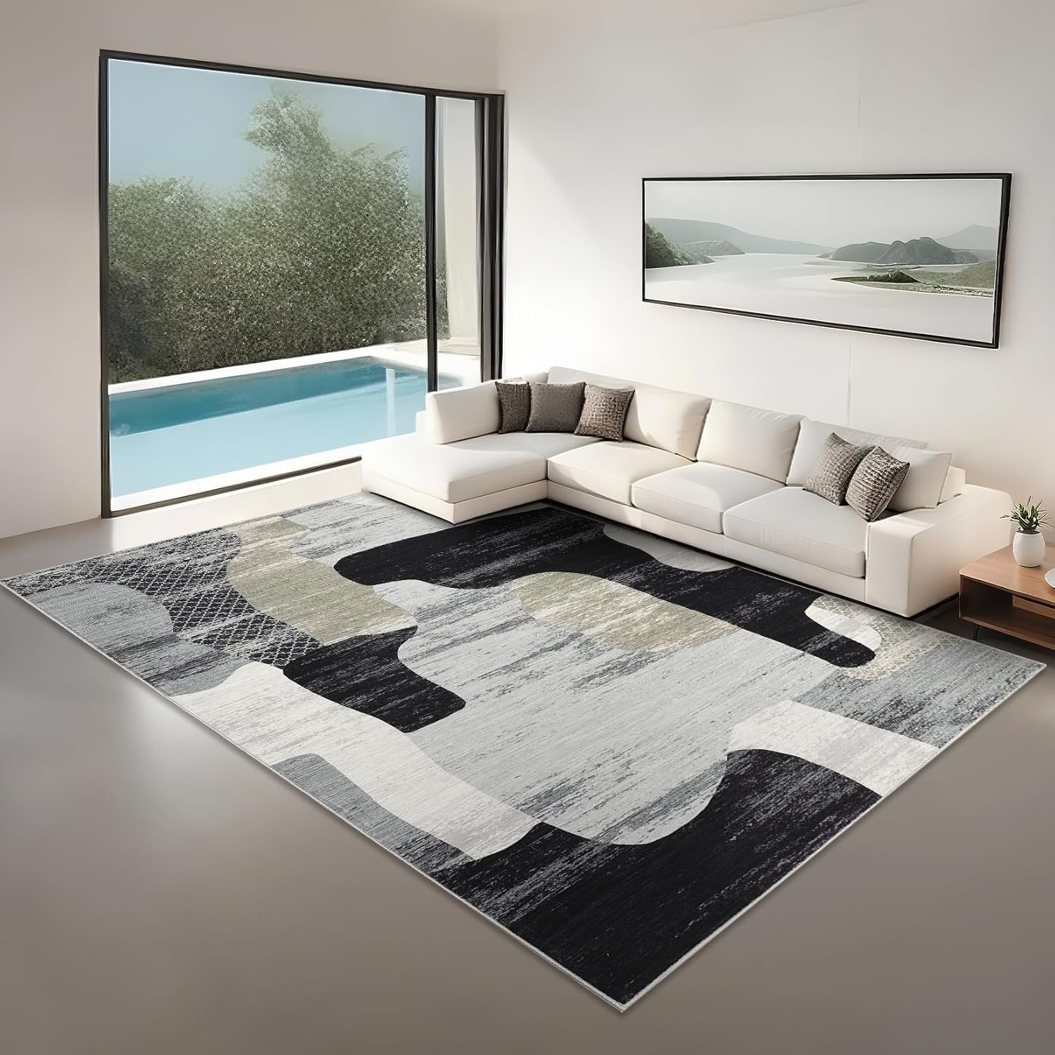 Tapis de salon moderne abstrait Garvee 160 x 230 cm, poils courts, antidérapant, lavable, pour salon et bureau