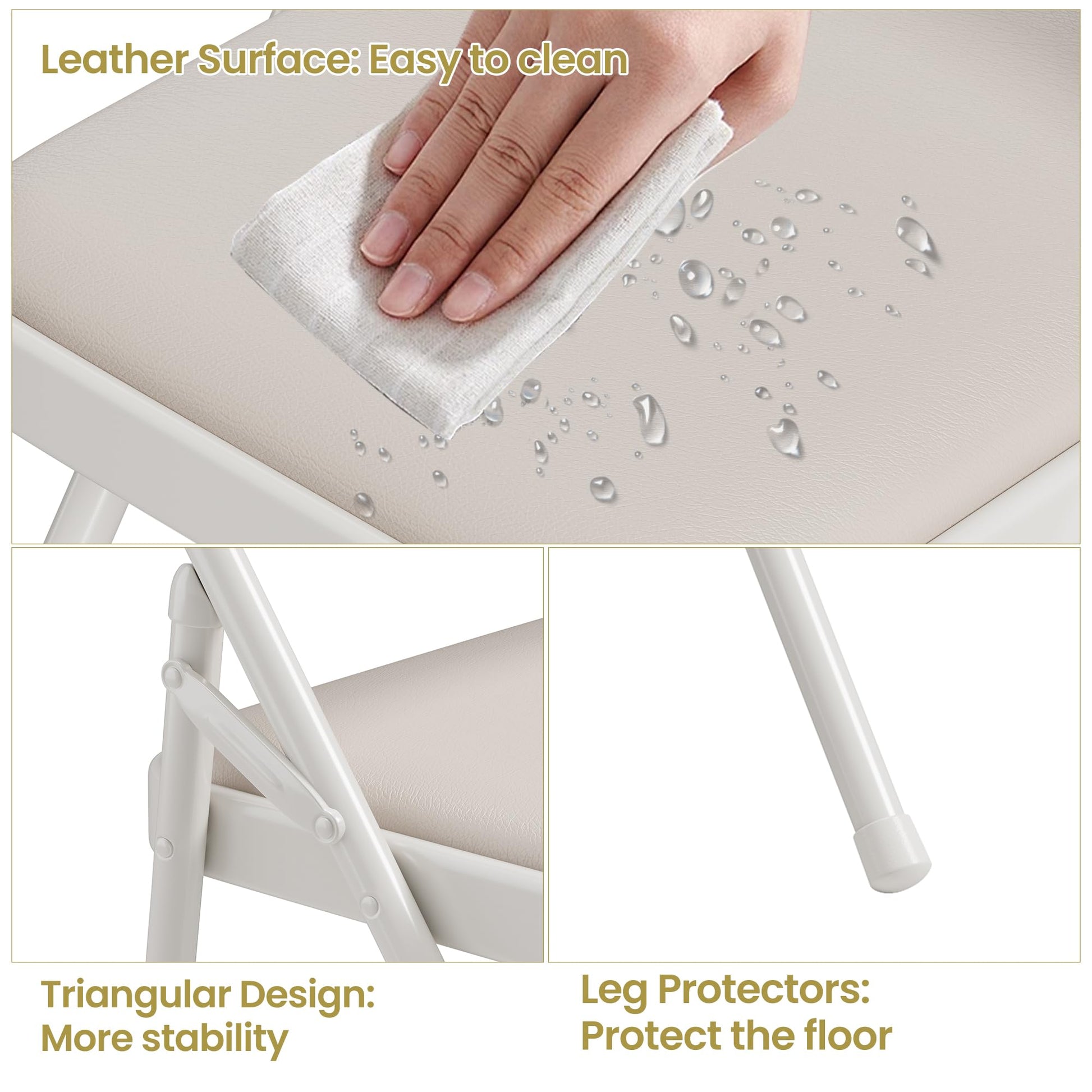Ensemble de 6 chaises pliantes Garvee avec revêtement en similicuir, structure métallique pliable, beige, pour le camping et le bureau