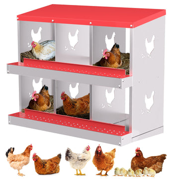 Garvee pondoir pour poules à 6 compartiments, acier galvanisé de 0,7 mm, conception ventilée, fixation murale, idéal pour poulaillers et élevages, rouge