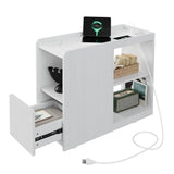 Garvee Table de chevet avec station de charge intégrée, USB et USB-C, hauteur réglable, roulettes, finition blanc clair - Blanc clair