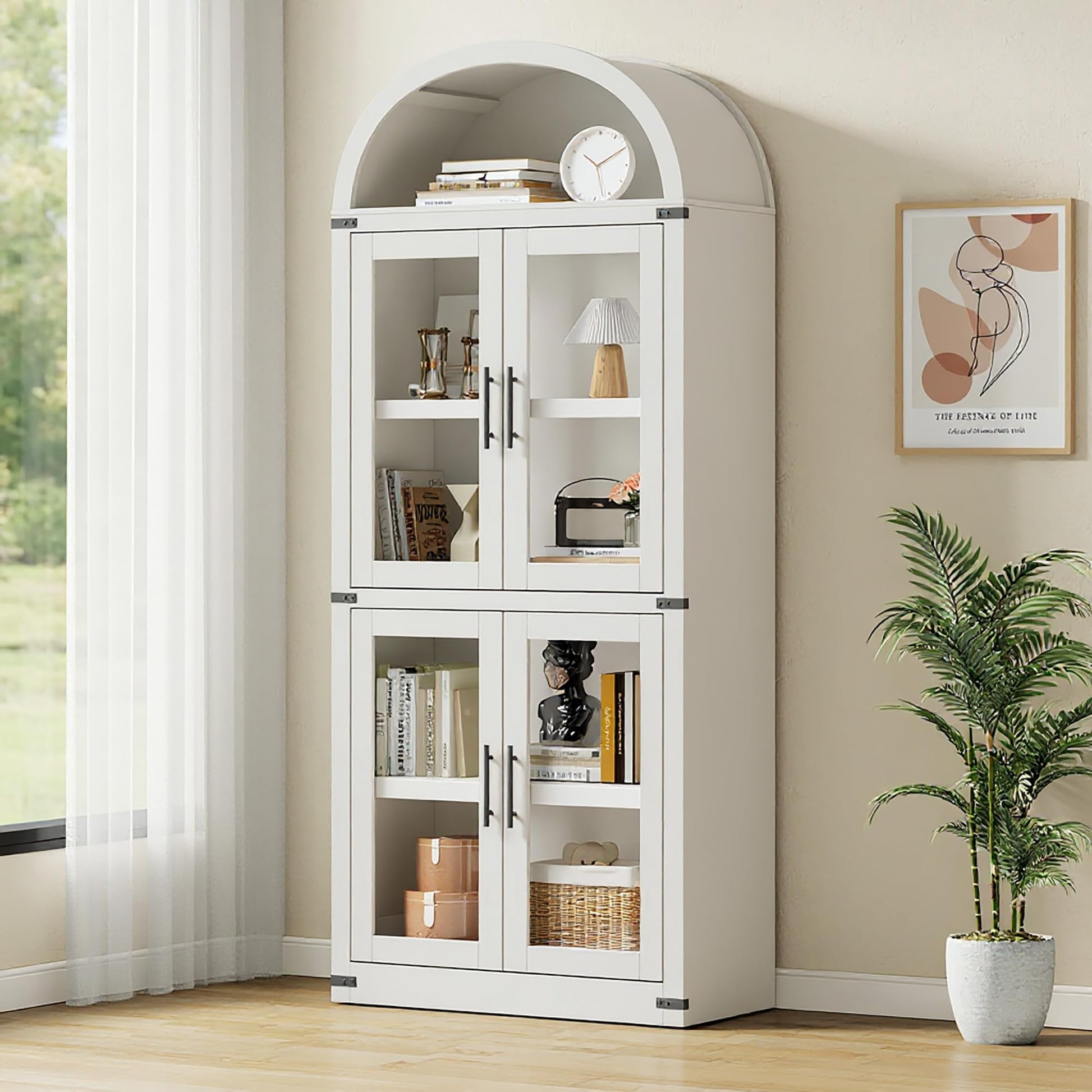 Bibliothèque arquée Garvee, style ferme, avec portes, idéale pour le salon et le bureau, 181,2 cm (71,4 po), bois, coins en métal, profondeur 40,2 cm (15,83 po), robuste, élégance moderne