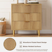 Garvee Commode à 3 tiroirs, style moderne, bois et pieds en métal, panneau cannelé, pour la chambre et le bureau, 71 cm (P)×43 cm (L)×76 cm (H)