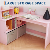 Ensemble bureau d'angle pour enfant Garvee avec tableau d'affichage et rangement, en forme de L, pour chambre d'enfant, rose, 101,6 x 106,7 x 78,7 cm