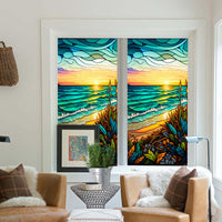 Film pour fenêtre PVC Garvee 60x100cm, motif coucher de soleil en bord de mer, protection UV, isolation thermique, coloré, pour fenêtres résidentielles et de bureaux