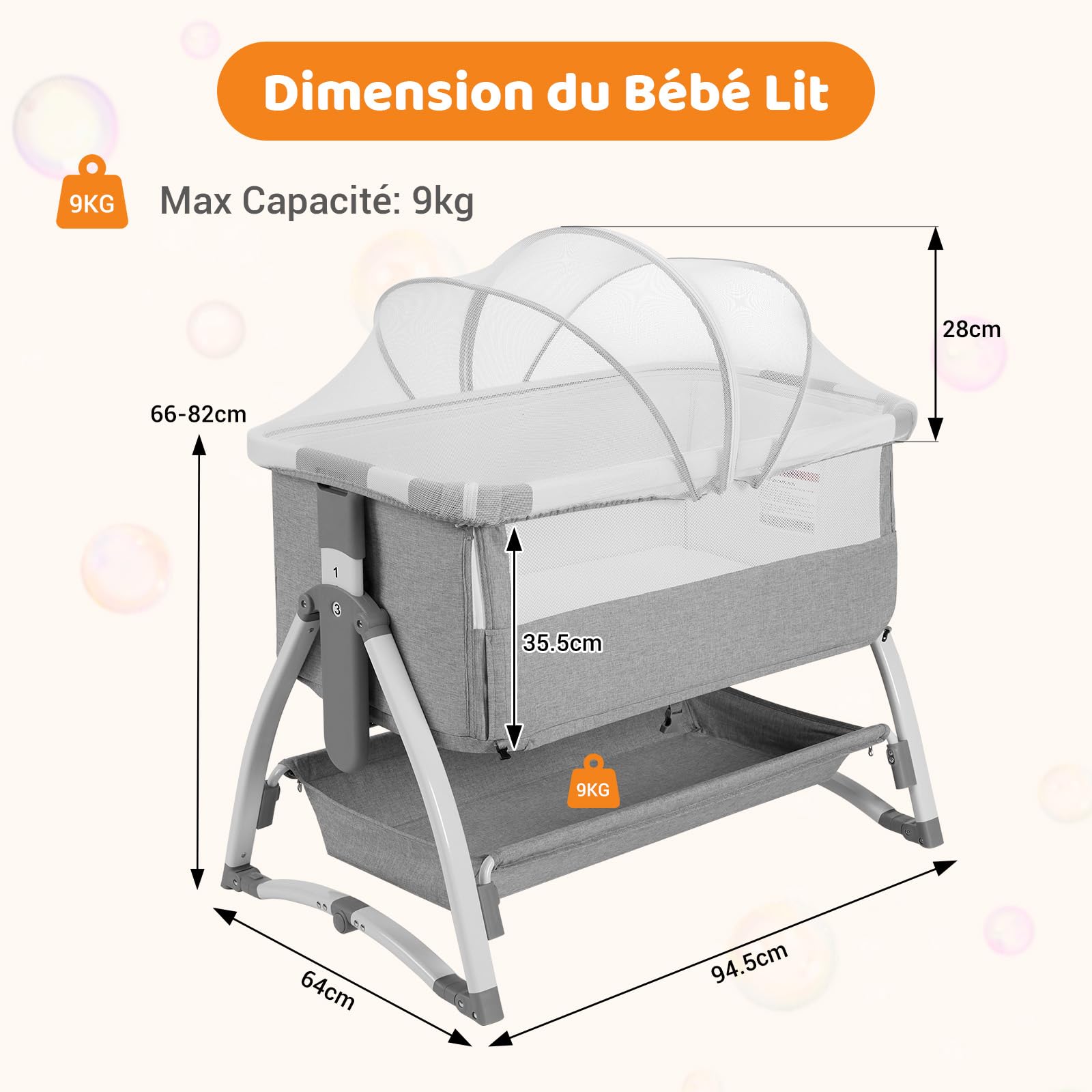 Lit bébé GARVEE, berceau bébé, lit cododo 4 en 1, lit de voyage pour enfants