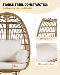 Garvee Fauteuil Œuf Pivotant 360° XL, Structure Acier et Base Métal, Rotin PE Résistant à l’Eau, Coussins Réglables, Intérieur/Extérieur, 96 × 76 × 145 cm, Naturel