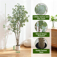 Eucalyptus artificiel Garvee 180 cm, en polyéthylène résistant aux intempéries, pour une utilisation intérieure et extérieure, blanc.