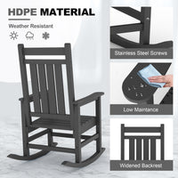 Garvee Fauteuil à bascule d’extérieur en HDPE gris, résistant aux intempéries, assise ergonomique 51 cm, capacité 158 kg