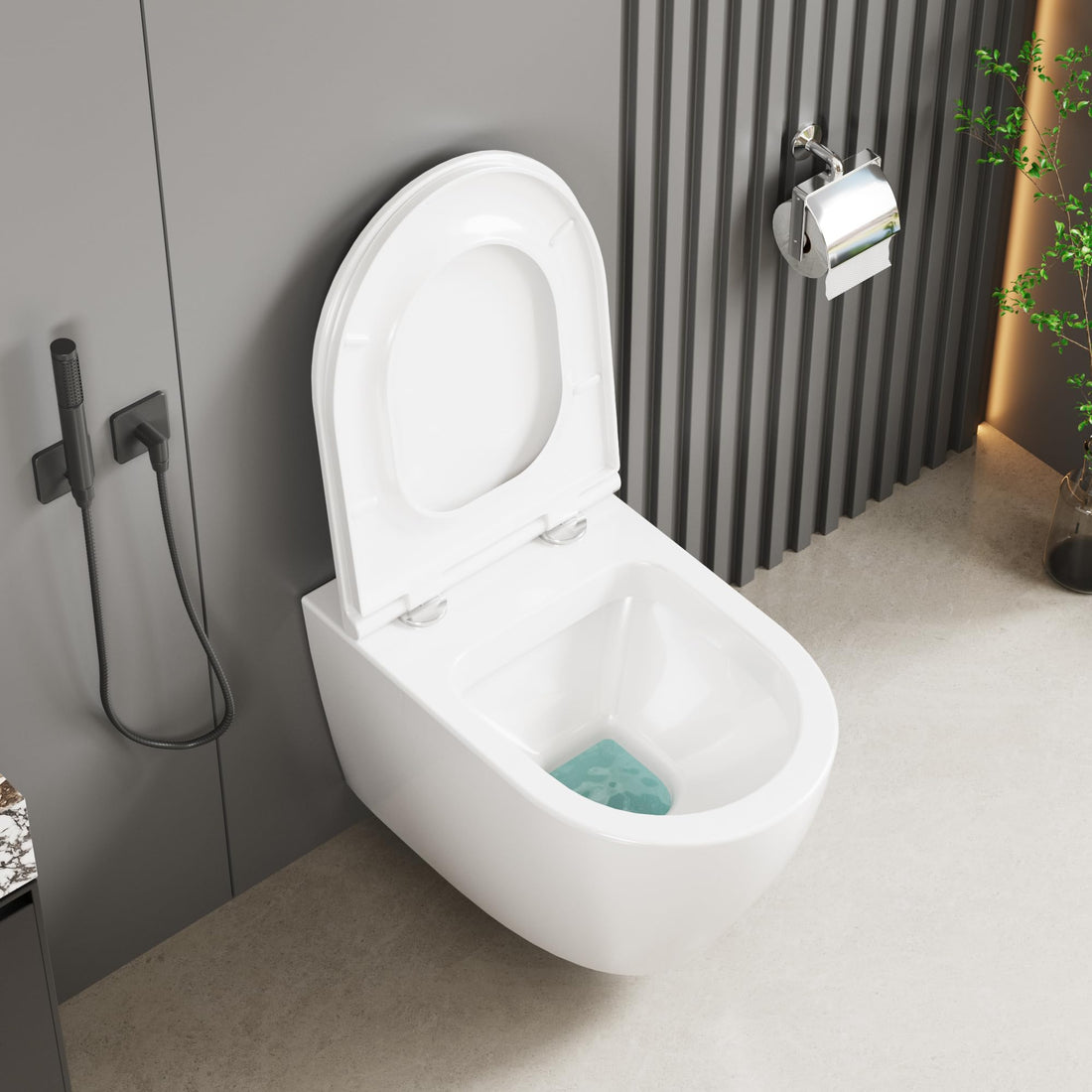 Garvee Wc suspendu sans bride en céramique, forme D, 55,5 cm, blanc, avec abattant automatique, pour salle de bains moderne
