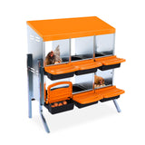 Garvee Nid à Poules 6 Compartiments en Acier Galvanisé Anti-Rouille avec Plateau Ramasse-Oeufs Incliné pour Usage Extérieur aux Intempéries - Orange
