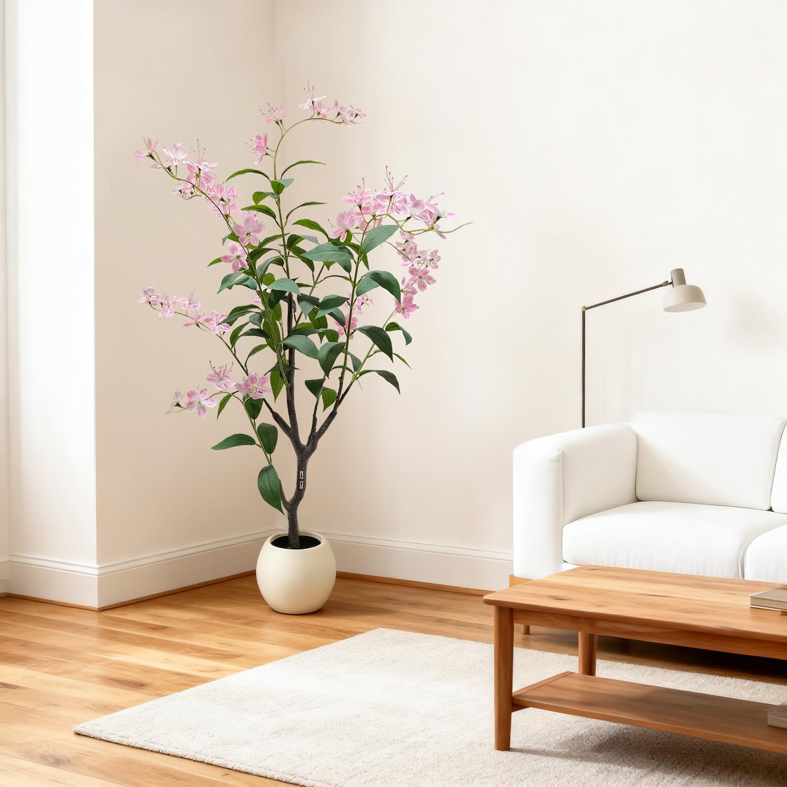 Jasmin artificiel Garvee, grand modèle, en pot blanc, rose, idéal pour la maison, le salon, la chambre, le bureau ou le jardin.