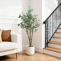 Eucalyptus artificiel Garvee 180 cm, en polyéthylène résistant aux intempéries, pour une utilisation intérieure et extérieure, blanc.