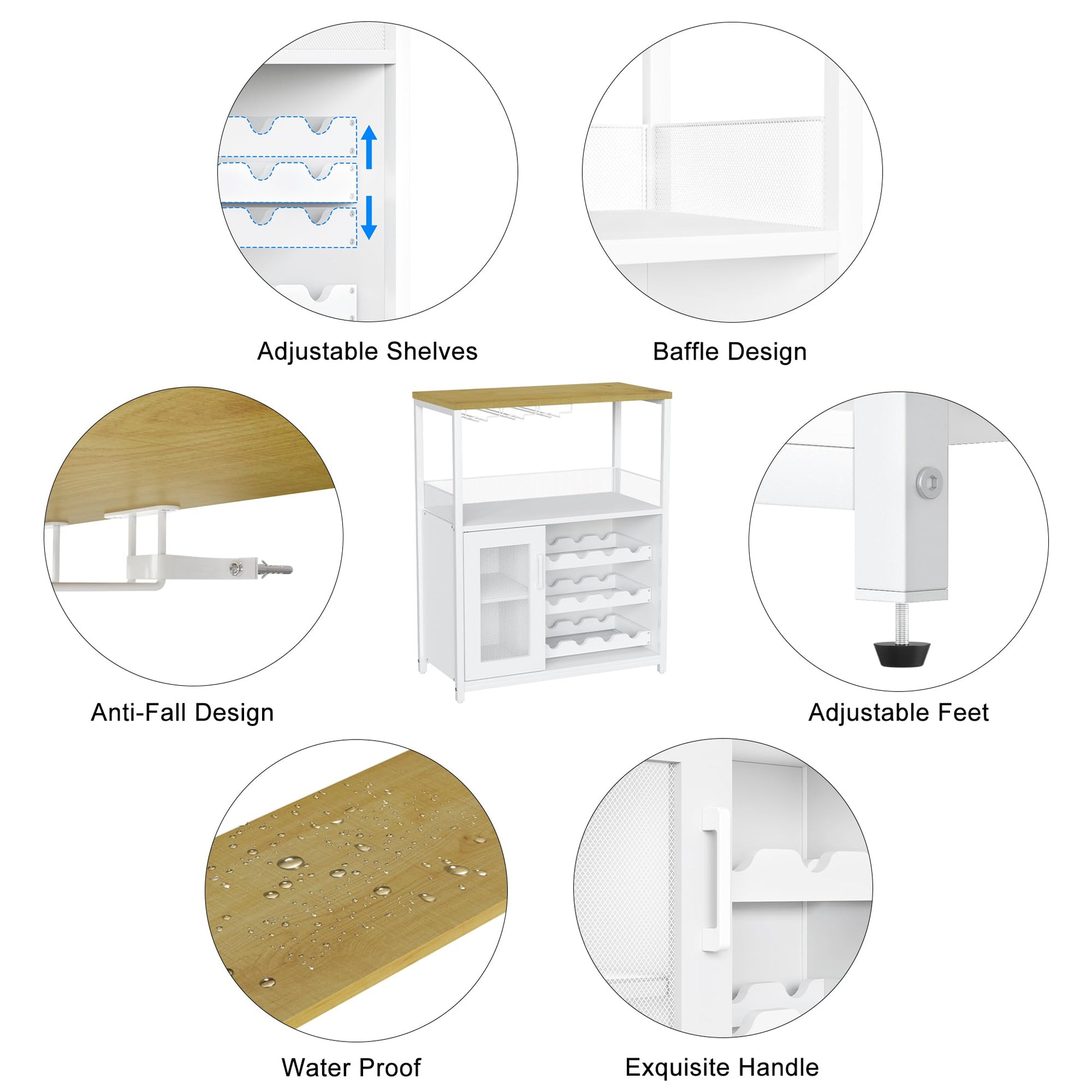 Meuble bar à vin Garvee, 3 niveaux avec casier à vin amovible pour cuisine et bar, 69 cm L x 35 cm P x 92 cm H, blanc, MDF robuste et fer