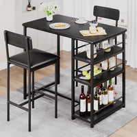 GARVEE Ensemble de bar 3 pièces avec 2 tabourets rembourrés, table de cuisine avec 3 étagères, 91,5 x 50 x 91,5 cm, noir