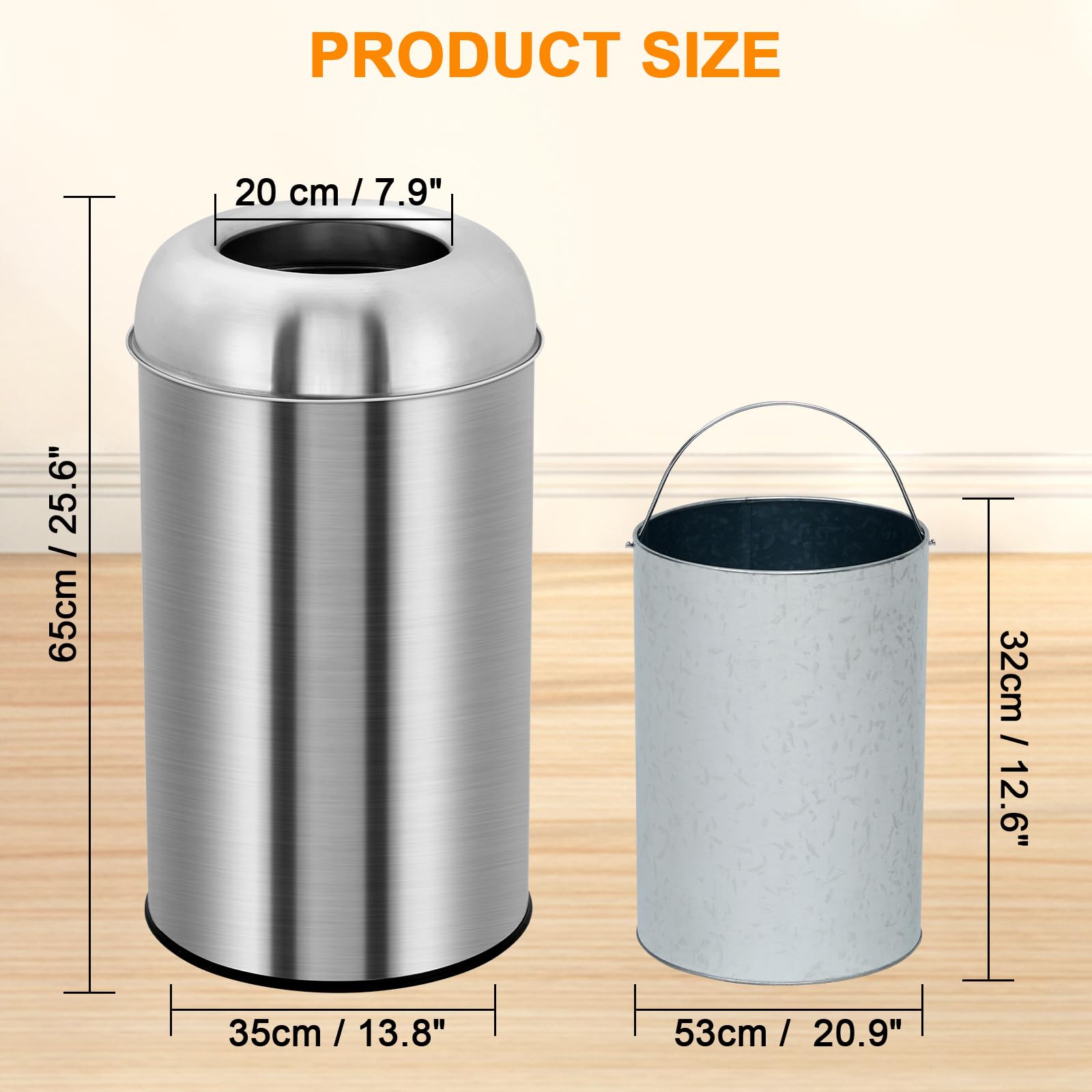 Poubelle Garvee 50 L (13 gal) en acier inoxydable avec couvercle ouvert et bac amovible, robuste, argentée, idéale pour la cuisine et le bureau.