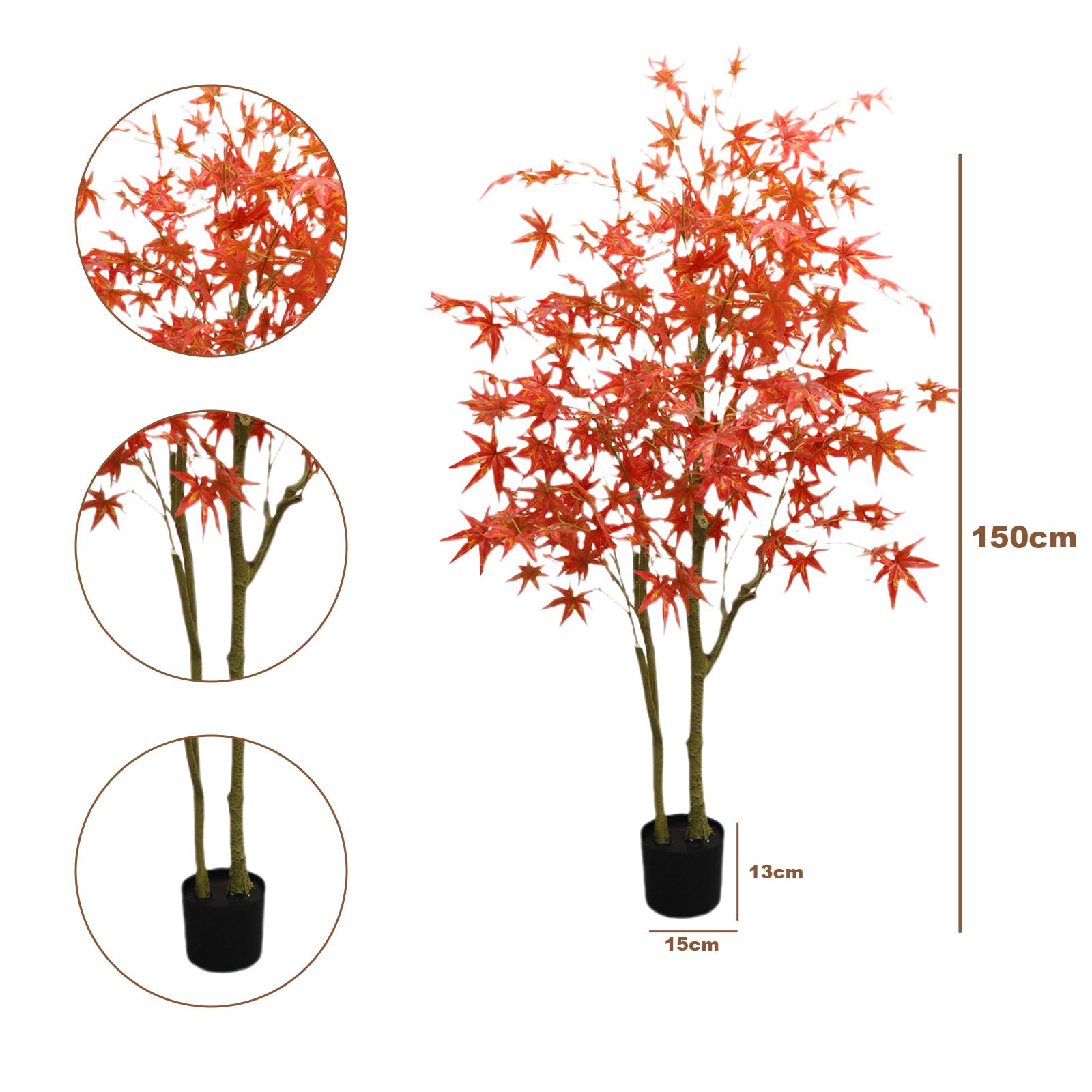 Garvee Lot de 2 érables artificiels de 150 cm, décoration d'automne, ignifugés, feuilles réalistes, pot robuste, pour salon et bureau, rouge
