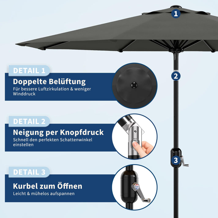 Manivelle et bouton inclinaison parasol jardin
