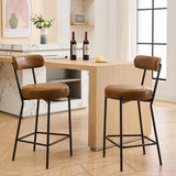 Garvee tabouret de bar 76 cm en similicuir brun caramel, dossier et repose-pieds, coussin 10 cm, structure en métal noir - brun caramel