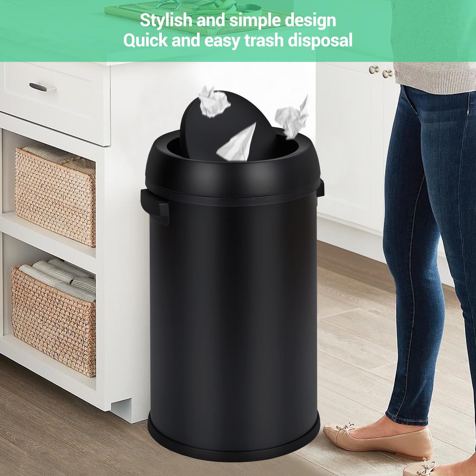Poubelle Garvee 65 L (17 gal) en acier inoxydable noir avec couvercle basculant pour restaurants et bureaux
