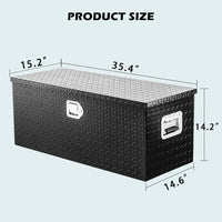 Coffre à outils Garvee 91 x 38 x 38 cm pour benne de pick-up et remorque, en aluminium à damier noir, avec serrure et clé.