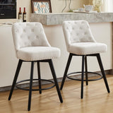 Garvee Tabourets de bar hauteur comptoir, 360° pivotants, dossier boutonné, bois, lin, confort 11.9 cm, cuisine et bar maison, beige, lot de 2 - Lin Beige