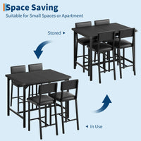 Ensemble table et chaises Garvee pour 4 personnes avec repose-pieds et protections d'angle, hauteur comptoir, tabourets de bar rembourrés, structure en métal, plateau en bois, compact, pour cuisine et appartement, multicolore