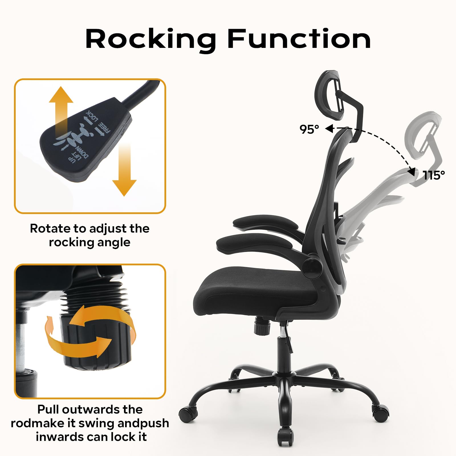 Chaise de bureau ergonomique Garvee avec accoudoirs relevables, idéale pour le bureau et le gaming, réglable en hauteur, structure en métal, assise large, noire.