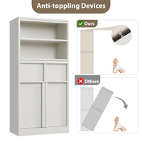 Meuble de salle de bain Garvee grand format avec portes et 2 tiroirs, MDF, blanc, autoportant, imperméable, résistant aux rayures, 130 cm de hauteur, polyvalent pour salle de bain et salon