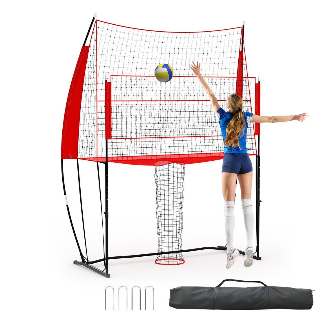 Filet de volley-ball portable Garvee, 2,4 x 3,3 m, hauteur réglable de 1,98 à 2,44 m, cadre en acier, filet Oxford, entraînement intérieur/extérieur
