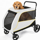 Garvee Poussette pour Gros Chiens Capacité 80 kg Double Entrée Frein Pied Aluminium Pliable - Off-blanc et noir