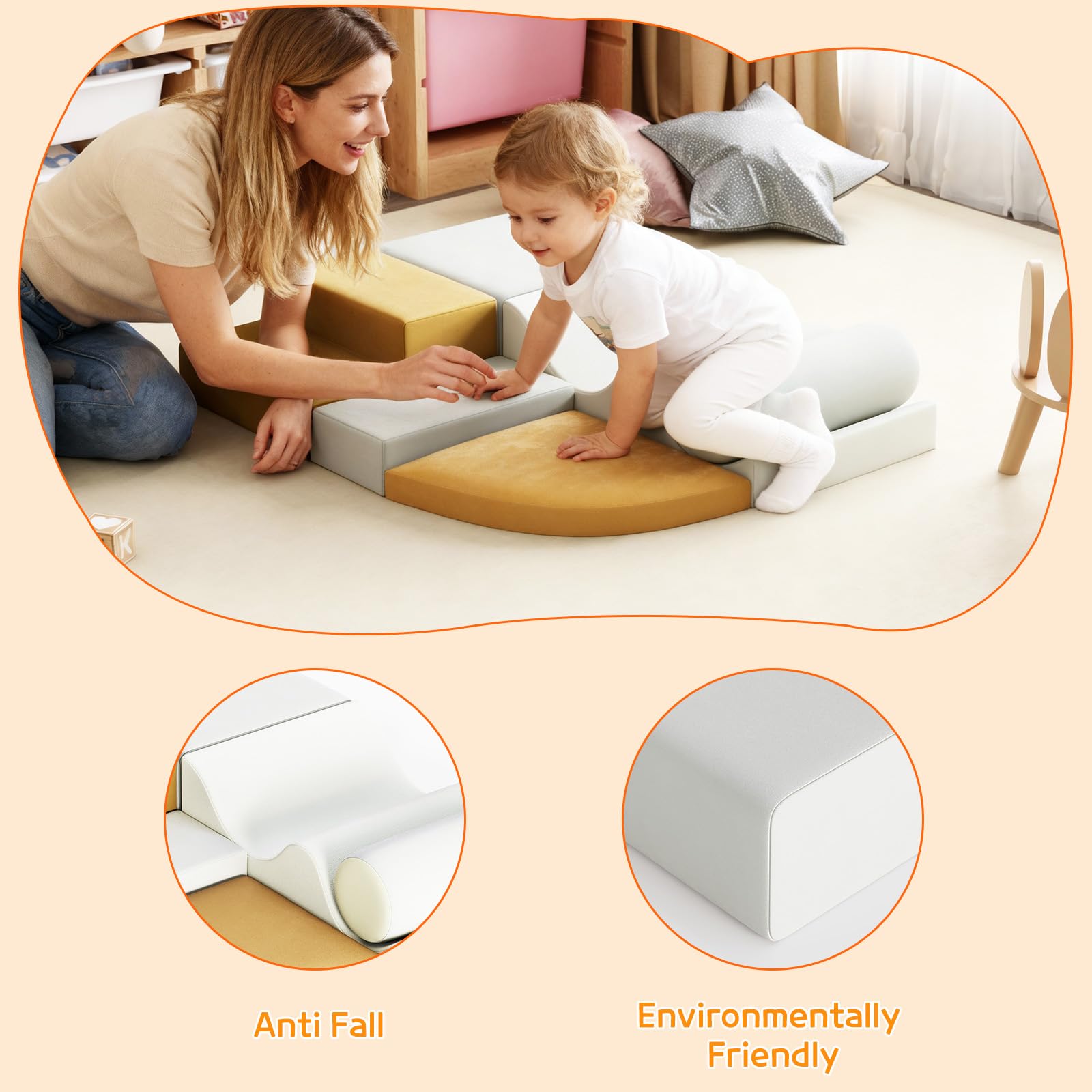 Ensemble de jeu d'escalade Garvee 6 pièces pour enfants, en mousse légère, antidérapante et hydrofuge, avec rembourrage doux, polyvalent pour une utilisation intérieure et extérieure.