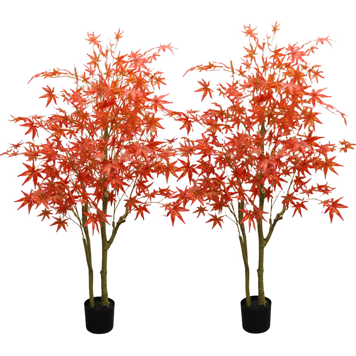 Garvee Lot de 2 érables artificiels de 150 cm, décoration d'automne, ignifugés, feuilles réalistes, pot robuste, pour salon et bureau, rouge