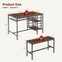 Ensemble table et chaises Garvee pour 4 personnes avec casier à vin et rangement, structure robuste en métal et bois, gain de place, forme rectangulaire, idéal pour les petites pièces