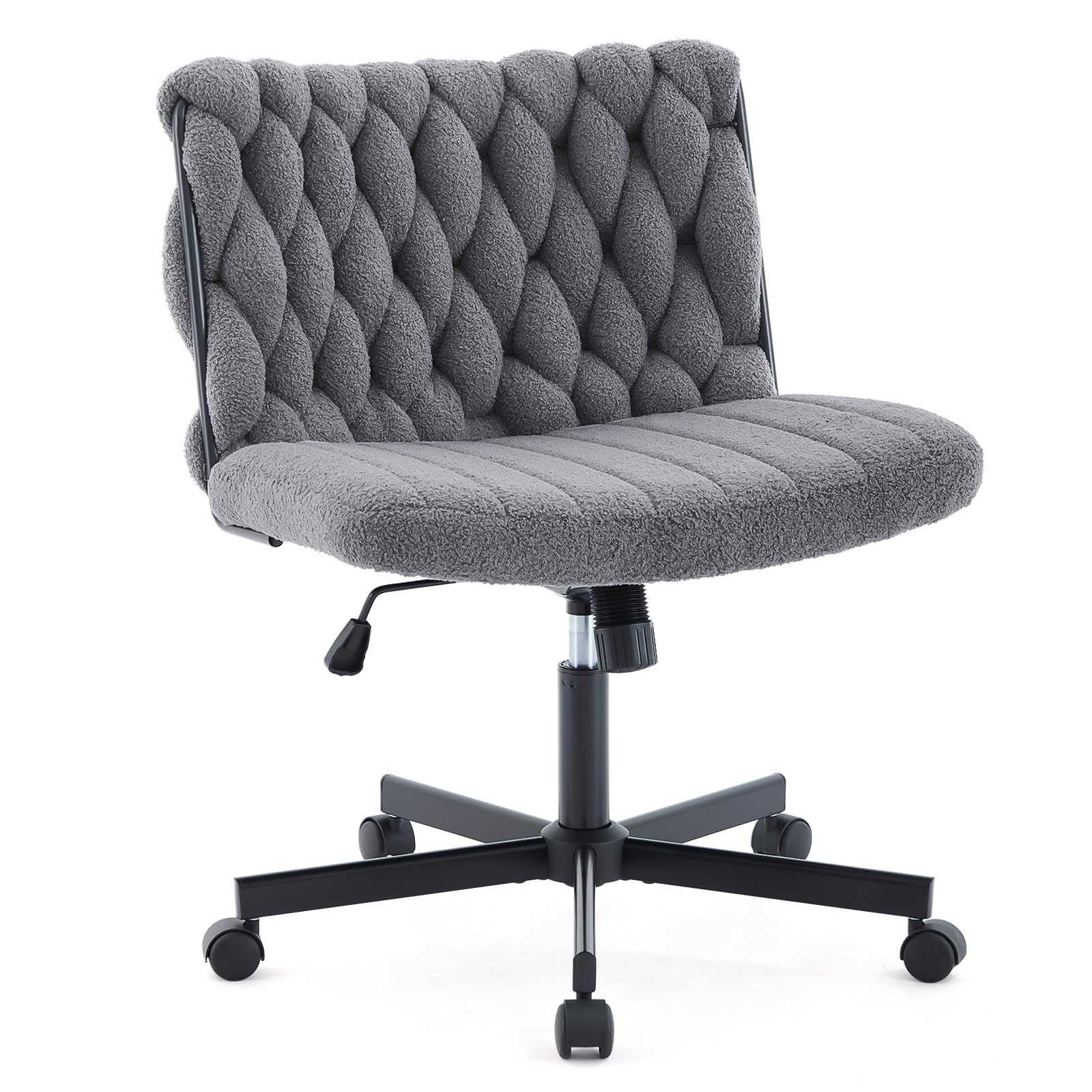 Garvee chaise de bureau criss cross à roulettes, assise large, pivotante à 360°, structure en métal, sans accoudoirs, design moderne pour bureau à domicile et coiffeuse, 66 cm, noire